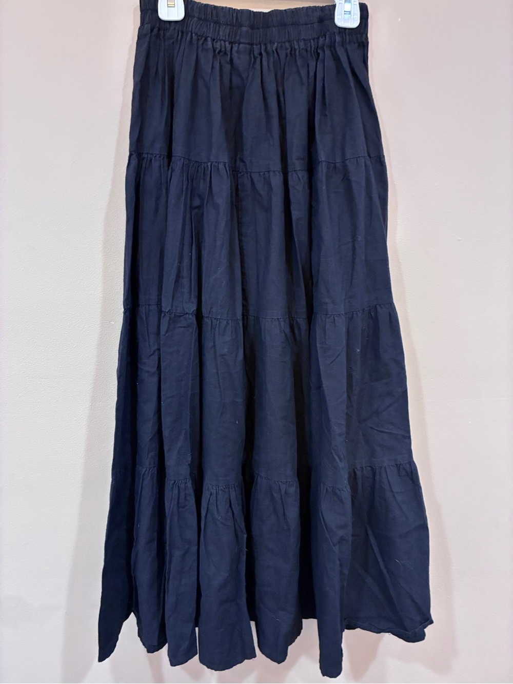 Women's Black Tiered Maxi Skirt with Elastic Waist - Picture 4 of 8